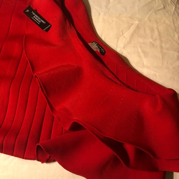 Red Off Shoulder Ruffle Dress - Picture 4 of 4